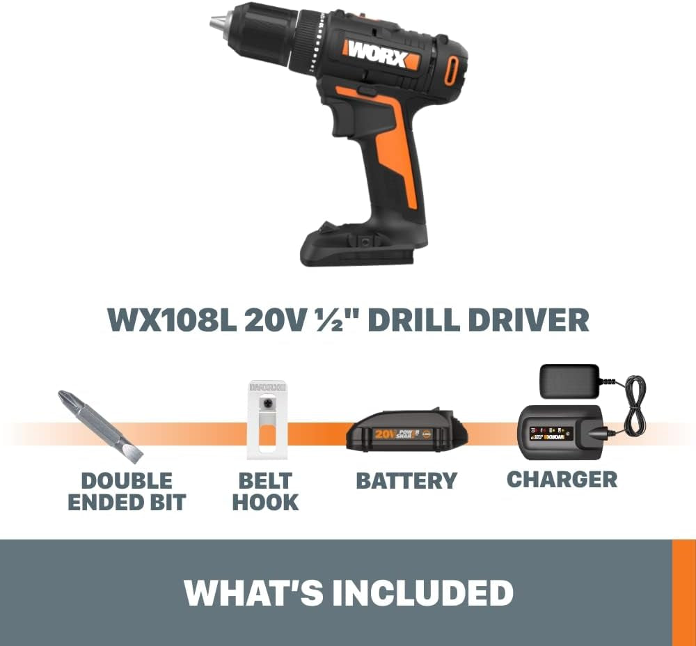 WX108L 20V 1/2" Cordless Drill Driver Power Share - (Batteries & Charger Included)